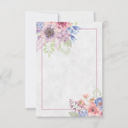 空白のピンクと青の水彩花のウェディング招待状 招待状 (正面)