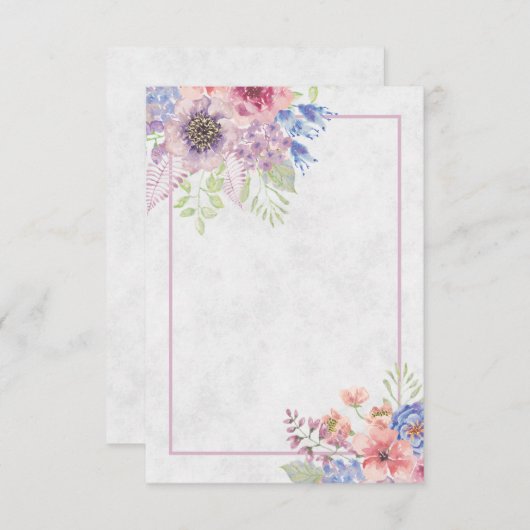 空白のピンクと青の水彩花のウェディング招待状 招待状 (正面/裏面)