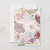 空白のピンクの花とゴールドの幾何学模様のウェディング 招待状 (正面)