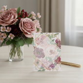 空白のピンクの花とゴールドの幾何学模様のウェディング 招待状