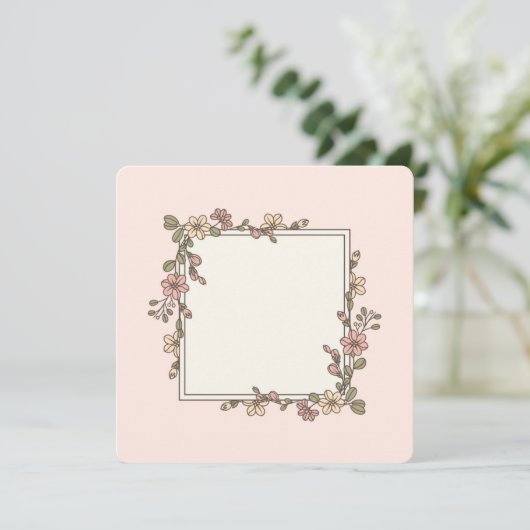 空白のフローラフレーム招待状またはグリーティングカード (スタンド正面)