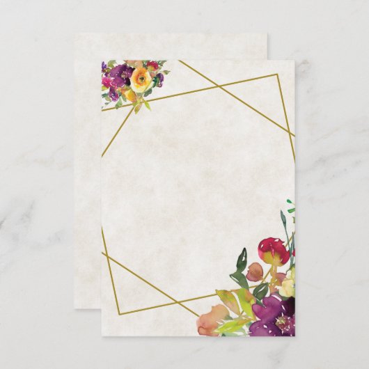 空白のブルゴーニュと黄色のフローラ結婚ズ 招待状 (正面/裏面)