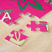 空白のベビー鮮やかなピンクのフローラ紫の色合いモノグラム ジグソーパズル (側面)