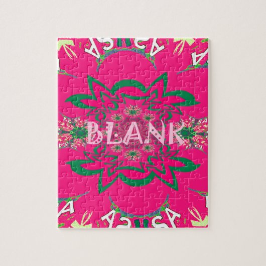 空白のベビー鮮やかなピンクのフローラ紫の色合いモノグラム ジグソーパズル (縦)