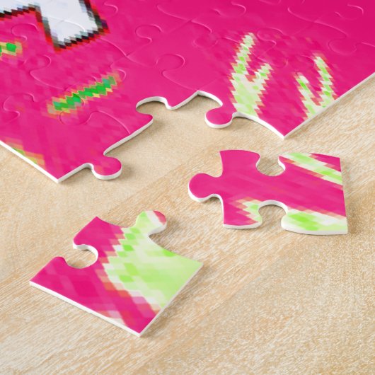 空白のベビー鮮やかなピンクのフローラ紫の色合いモノグラム ジグソーパズル (側面)