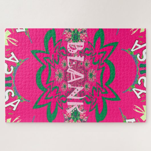 空白のベビー鮮やかなピンクのフローラ紫の色合いモノグラム ジグソーパズル (横)