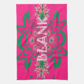 空白のベビー鮮やかなピンクフローラ紫色シェードモノグラム キッチンタオル (縦)