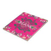 空白のベビー鮮やかなピンクフローラ紫色シェードモノグラム タイル (側面)