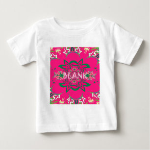空白のベビー鮮やかなピンクフローラ紫色シェードモノグラム ベビーTシャツ
