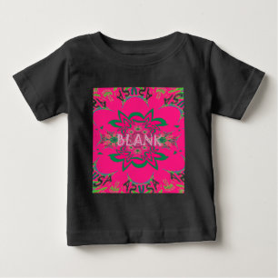 空白のベビー鮮やかなピンクフローラ紫色シェードモノグラム ベビーTシャツ