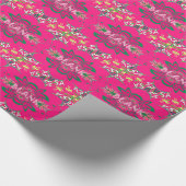 空白のベビー鮮やかなピンクフローラ紫色シェードモノグラム ラッピングペーパー (角)