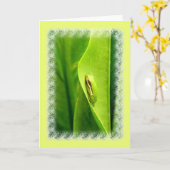 空白のメモカード、グリーンツリーカエル カード (黄色い花)