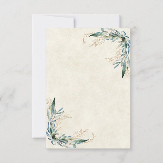 空白の予算で済むユーカリとゴールドの結婚式 招待状 (正面)