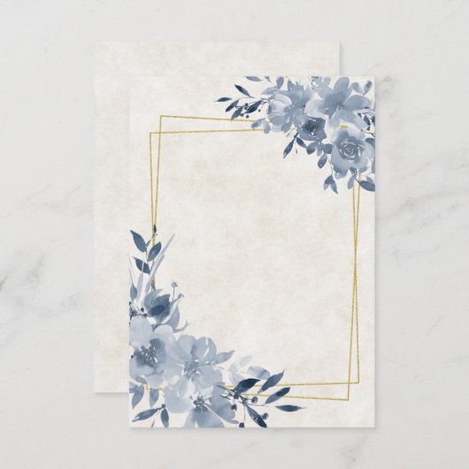 空白の予算の青フローラと金ゴールドフレ結婚ーム 招待状 (正面/裏面)