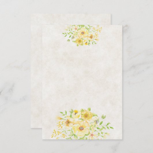 空白の予算の黄色の水色のフローラ結婚 招待状 (正面/裏面)