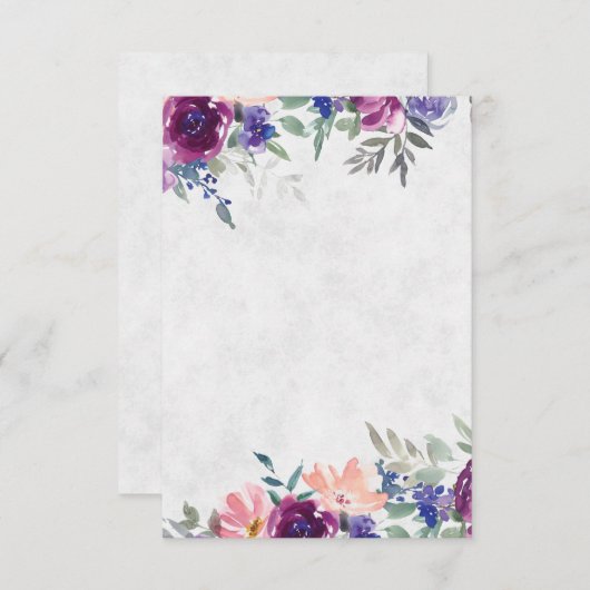 空白の予算は紫とオレンジのフローラ結婚 招待状 (正面/裏面)