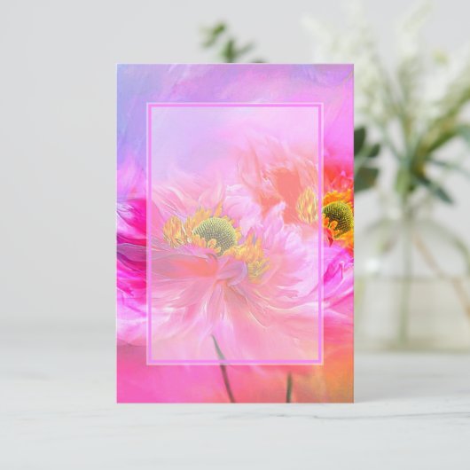 空白の予算ピンクのフローラ結婚ファンタジー 招待状 (スタンド正面)