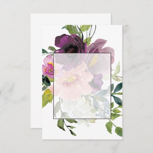 空白の予算 ピンクとパープルの花の結婚式 招待状 (正面/裏面)
