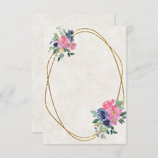 空白の予算 ピンクとブルーの花の結婚式 招待状 (正面/裏面)