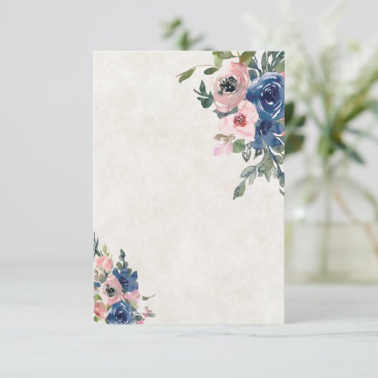 空白の予算 ピンクと青の花のウェディング 招待状 (スタンド正面)