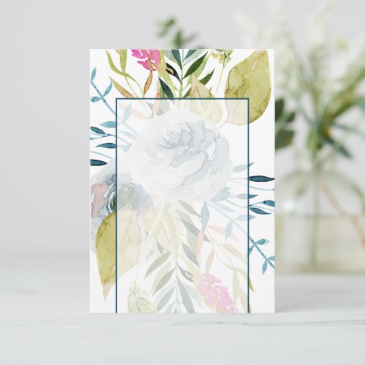 空白の予算 ブルー ウォーターカラー 花のウェディング 招待状 (スタンド正面)