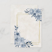 空白の予算 ブルー 花柄とゴールドのフレーム 結婚式 招待状 (正面/裏面)