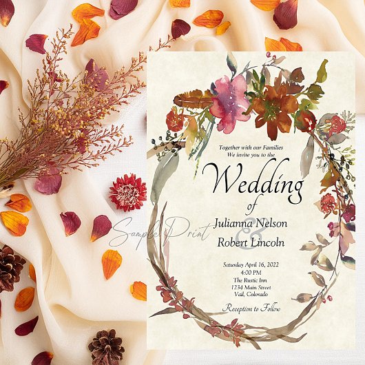 空白の予算 水彩 ボーホー フラワー ウェディング 招待状