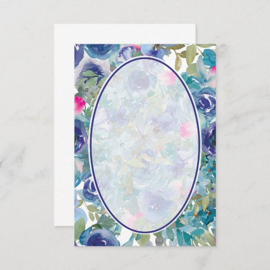 空白の予算 青い花の背景のウェディング 招待状 (正面/裏面)