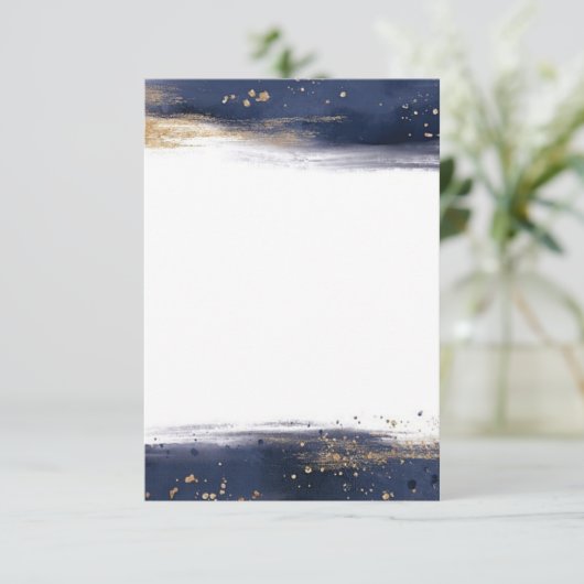 空白の予算 青と金のブラシストロークの結婚式 招待状 (スタンド正面)