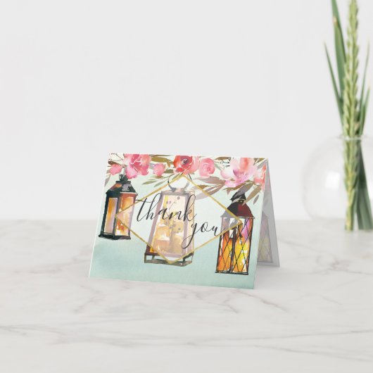 空白の内側 ラスティック ロマンティック ランタン ローズゴールド サンキューカード (正面)