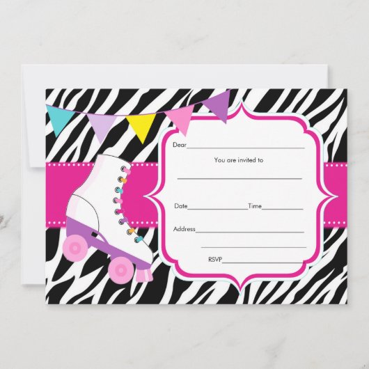 空白の招待ローラーのスケートで滑るゼブラを入力 招待状 (正面)