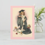 空白の招待状ヴィンテージ卒業人形&バラ 招待状 (スタンド正面)