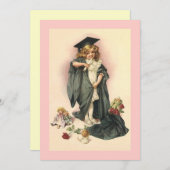 空白の招待状ヴィンテージ卒業人形&バラ 招待状 (正面/裏面)
