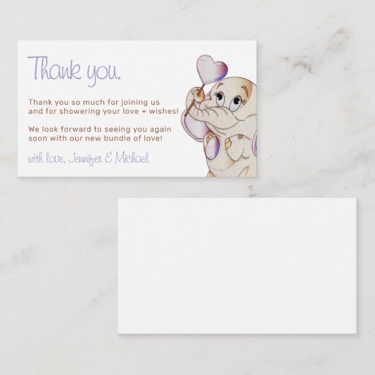 空白の最愛の象ハートバルーンありがとう エンクロージャーカード (正面/裏面)