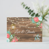 -空白の木材、ランタンとティール（緑がかった色）、サンゴフローラ サンキューカード (スタンド正面)