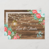 -空白の木材、ランタンとティール（緑がかった色）、サンゴフローラ サンキューカード (正面/裏面)