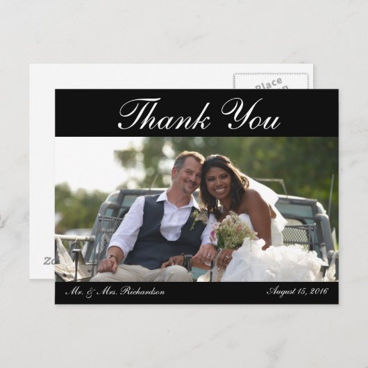 -空白の水平B&Wカスタムウェディング写真ありがとう ポストカード (正面/裏面)