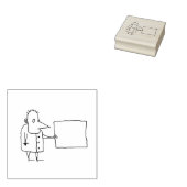 空白の長方形のプラカードを持つ漫画の男性のゴム印 ラバースタンプ (押印)
