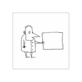 空白の長方形のプラカードを持つ漫画の男性のゴム印 ラバースタンプ (インプリント)