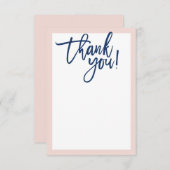 空白のTHANK YOU hand lettered script赤面navy サンキューカード (正面/裏面)