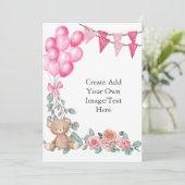 空白 お好きなメッセージを追加 オー ベイビー ガール 風船 ユーカリ 招待状 (スタンド正面)