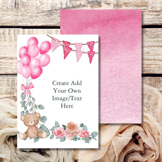 空白 お好きなメッセージを追加 オー ベイビー ガール 風船 ユーカリ 招待状