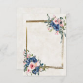 空白 ピンクと青の花模様に金のフレーム 招待状 (正面/裏面)