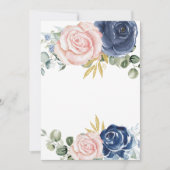 空白・自由にテキストを追加 ネイビーブルーとピンクの花 招待状 (正面)