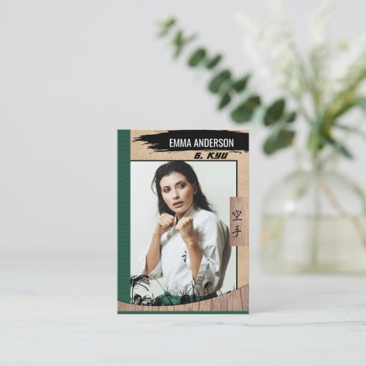 空素朴手グリーンベルト木材トレーディングカード 名刺 (スタンド正面)