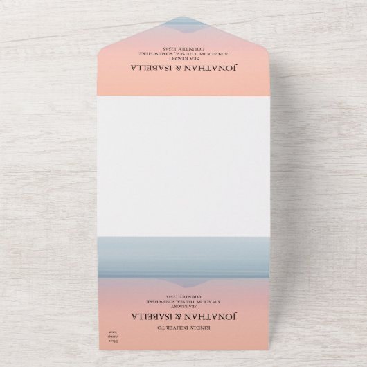 空結婚の夕日の下の海の向こうにある オールインワン招待状 (外側)