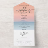 空結婚の夕日の下の海の向こうにある オールインワン招待状 (内側)