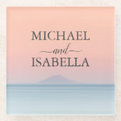 空結婚の夕日の下の海の向こうにある ガラスコースター (正面)