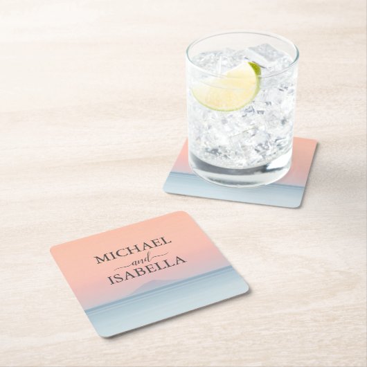 空結婚の夕日の下の海の向こうにある スクエアペーパーコースター (インサイチュ)