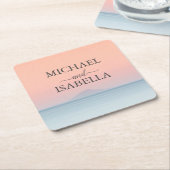 空結婚の夕日の下の海の向こうにある スクエアペーパーコースター (アングル)